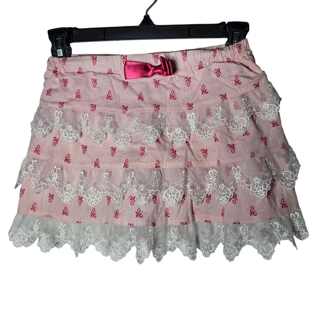 American Girl BeForever Girls Samantha Pink Lacey Tiered Skort 7 Skirt Ruffle